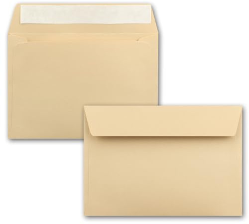 100x Briefumschläge Karamell-Braun DIN C6 Format 11,4 x 16,2 cm - Haftklebung - Kuverts ohne Fenster - Weihnachten, Grußkarten & Einladungen - Für A6 & A4 Papier