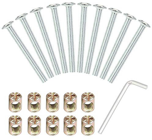 BUZIFU 10 Pz Bullone per Mobili M6x60mm Bulloni e Dadi in Acciaio al Carbonio Zincato Viti a Testa Cilindrica con Dado del Barilotto M6 Bulloni Mobili Set per Mobili Lettino per Culle Sedie a Castello