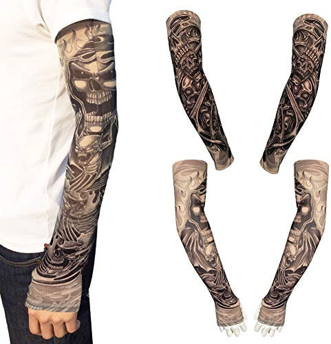 EQLEF Tattoo ärmel Männer, Soft Fake Temporäre Tätowierung Ärmel Cover Arm Strümpfe Sonnencreme Ärmel für Kostüm und Sport (Schwarz)