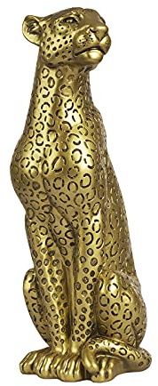 POLYDUKE Moderna Polyresin 11 H Gold Cheetah Figurine Seduto Home Decor Realistico Antico Classico Leopardo Resina Animale Ornamento Statue Soggiorno Decor Ornamento Figure