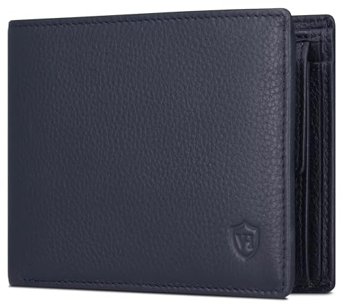 VON HEESEN Leder Geldbörse Herren mit RFID Schutz I Echtleder Geldbeutel für Männer I Münzbörse Portemonnaie Brieftasche Wallet Portmonee (Blau)