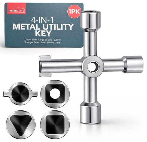 SOL Household 4 Way Utility Key Gas Meter Box Key for Electric Water Radiator Cupboard Access Multi Function Service Tool Durable Metal Design Property Emergency Home DIY Maintenance