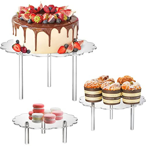 Okllen 3er Pack Klare Acryl Tortenständer, Cupcake Ständer Tortenhalter, Arbeitsplatten Dessert Display Riser für Bäckerei, Vorspeise, Geburtstagshochzeitsfeier, Babyparty, Blumenform
