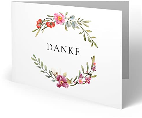 (10 x) Goldene Hochzeit Danksagungskarten Goldhochzeit 50 Jahre Dankeskarte - Blumenzweige