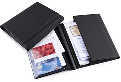 Porta documentos de coche de ecopiel de lujo con doble cierre y compartimentos, ideal para folletos, tarjetas de visita, seguros, sellos o documentos de viaje