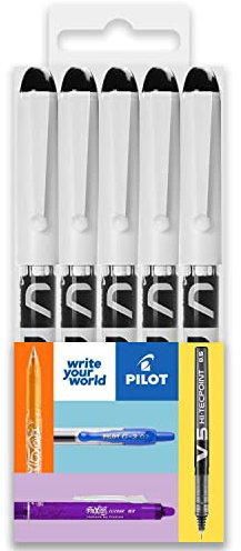 PILOT V PEN - Erasable Disposable Fountain Pen - 0.6mm Nib Tip - Medium Line - In Envelope Gift Packaging - Pack of 5 - Black Ink