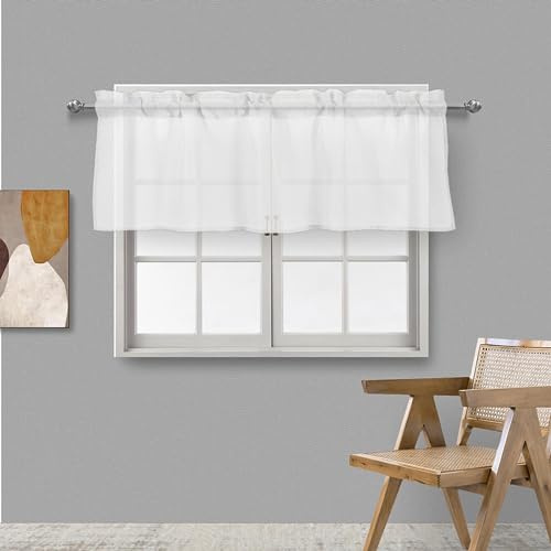 Dreamskull Scheibengardinen Bistrogardine Küche Kurz Fenster Modern Landhausstil Voile Bistro Transparent Kurzstores Gardinen Kurzgardinen Kurzvorhang Kleinfenster mit Tunnelzug Wohnzimmer 150cm Breit
