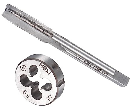 CoCud Taraud et Matrice Ensemble, M8 x 1 Filetage, Gauche Main Métrique Haute Vitesse Acier Machine Vis Taraud & Rond Outil - (pour Filetage Tapotement Réparation), 1-Ensemble