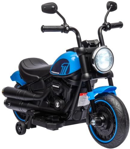 HOMCOM Elektro Kindermotorrad mit Scheinwerfer für Kinder 1,5-3 Jahre Blau | Elektromotorrad, 3 km/h Elektro Motorrad, 2 Stützräder