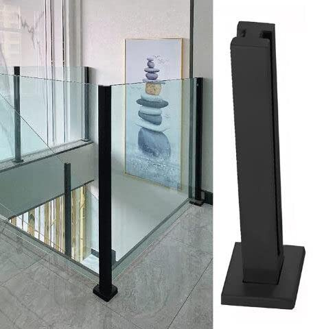 Balustrade en verre Kit de poteau de garde-corps en verre lourd, balustrade en verre noir carré, pince en panneau en verre en acier inoxydable,MidPost-Height-75cm(29.5)