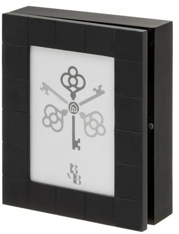 Caja de Llaves Moderna Negra de Madera para la Entrada Factory, Guardallaves con Portafoto 13x18 (Negra)