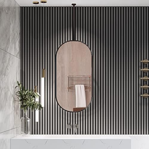 Spiegel Mit Schwarzem Metallrahmen, An Der Decke Hängender Stangenspiegel, Großer Wandspiegel Für Wohnzimmer Oder Badezimmer, Schminkspiegel, Make-up, Kosmetik, Rasierspiegel,50cmx70cm,HaoAMZ