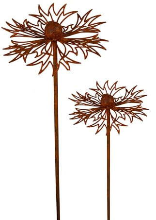 Lot de 3 piquets de jardin en métal rouillé - Décoration de jardin - Tuteur de jardin - Rouille naturelle (rudbéckie/bleuet)