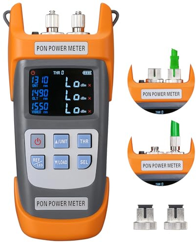 BAOSHLA A-330A APC Interface Fiber Optic PON Optical Power Meter 1310nm 1490nm 1550nm Handheld PON Optical Power Network Detection Online Cable Tester with SC/APC FC/APC adapters and LED Lighting