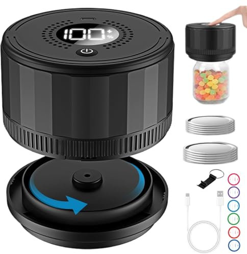 CYTBEK Electric Mason Jar Vacuum Sealer, Mason Jar Vacuum Sealer with LED Display, Electric Mason Jar Vacuum Sealer Kit with Wide ＆ Regular Mouth, for Sealing Food Storage