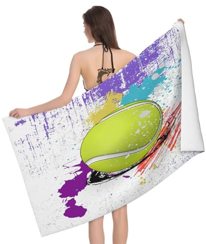 Serviette de Plage Tennis, 3D Sport Grande Serviette de Bain Microfibre, Drap de Plage Séchage Rapide e Anti Sable pour Piscine Voyage Couverture, 90x180 cm