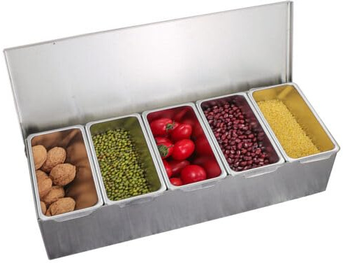 LoyaltyClivia Contenedor de ingredientes de acero inoxidable, 5 rejillas, caja de especias, recipiente para ingredientes, recipiente para barbas, cajas de especias, mezcla de gastronomía, accesorios