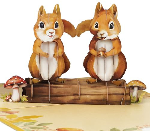 BETESSIN 3D Pop-Up Karte Hochzeitstag - Eichhörnchen Paar Karte mit Umschlag - Geburtstagskarte Liebe - Hochzeitskarte, Jubiläumskarte und Geschenkkarte für Hochzeitstag, Jahrestag, Geburtstag uvm.