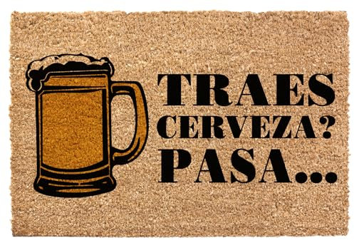 HERSIG - Felpudo Coco | Felpudo Original Rectangular Traes Cerveza Negro - 60x40 cm