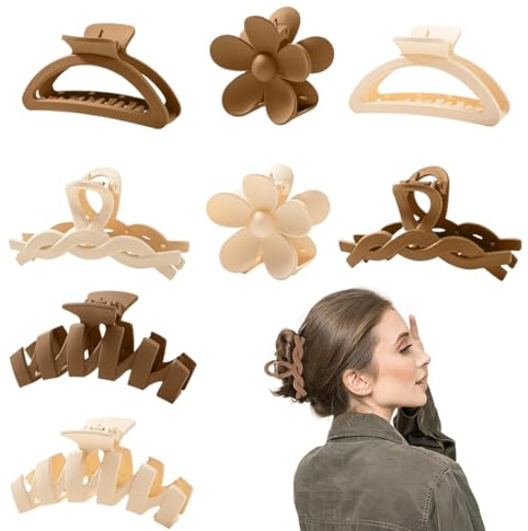 RVYEIOP 8 Piezas Pinzas De Pelo Flor Para El Cabello Grueso, Multi-Estilo Antideslizante Accesorios Para El Cabello, Pinzas De Pelo De Color Neutro Y Varios Clips De Pelo