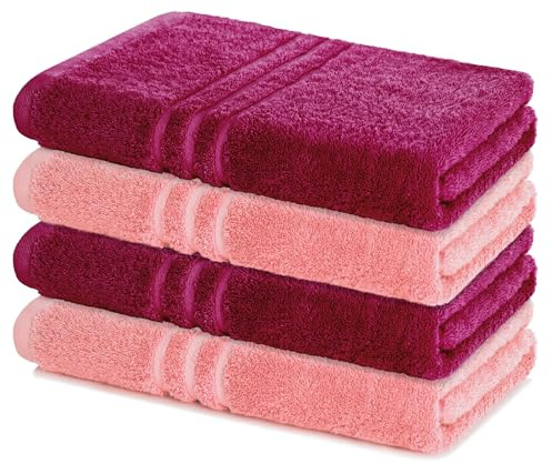 Lavea® 4er Set Duschtuch 70x140 cm, Bordeaux & Pastellrosa