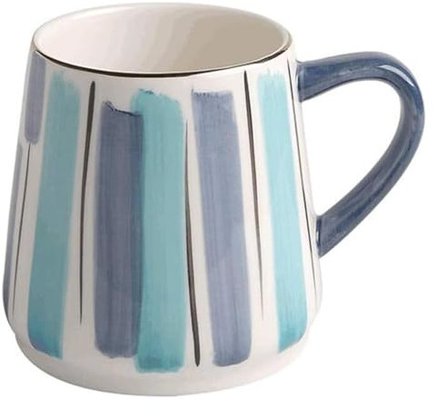 Taza Taza de café grande de cerámica de 19,4 oz, colorida taza de café pintada a mano, taza de bebida for microondas for leche, café, té, jugo Con asas(Blu)