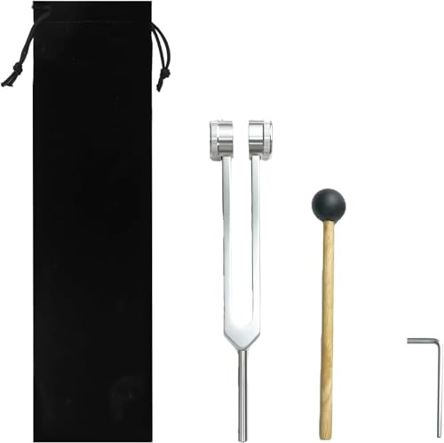 128Hz Tuning Fork for Healing, Healing Instrument, Aluminum Alloy Tuning Fork with Silicone Hammer and Bag, Sound Healing Therapy Tool Set, for Meditation and Therapy (Silver) ﻿