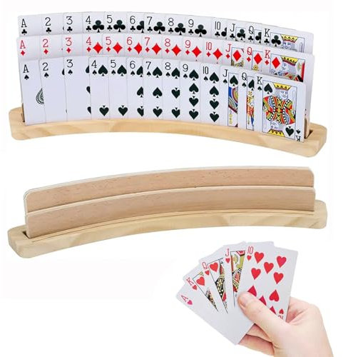 Bocguy 3-Stöckiger Spielkartenhalter Holz, Kartenhalter Kinder, Weichboden Freisprech Kartenhalter(Schutz des Tisches), Kartenhalter Spielkarten für Kinder Senioren, Erwachsen, Behinderte