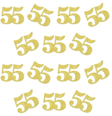 Double Side Gold Glitter Paper Numbrer 55 Confetti 55 Paper Scatter Table Confetti for 55th Birthday Party 55th Anniversary Party Decoration, 100pcs