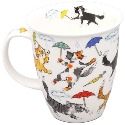 Dunoon Nevis Tasse aus feinem Knochenporzellan, Motiv Raining Cats, 0,48 l