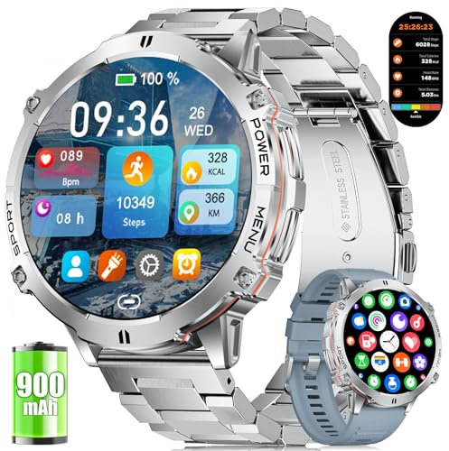 LIGE Smartwatch with Large 900mAh Battery, 1.73’' AMOLED Large Screen Fitness Watch Men with Compass Barometer, 110+ Sport Modes, IP68 Waterproof, Heart Rate/Sleep Monitor for Android iOS