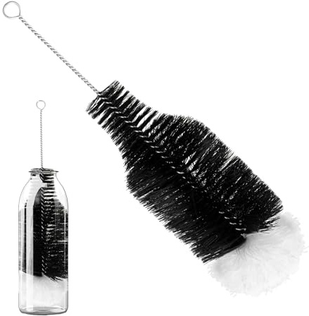 Bottle Cleaning Brush Compatible with Sodastream, Metal Anti-Scratch Bottle Cleaner Brush with Soft Nylon Bristles and Stainless Steel for Glass Soda Flask Baby & Sports Water Bottles