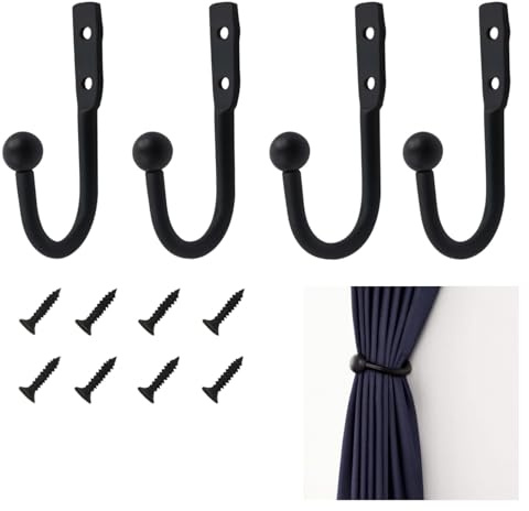 ganci appendiabiti da parete in stile orientale moderno 4 pezzi neri–ganci decorativi per tende da muro in lega pressofusa–resistenti,eleganti,facili da installare per ingresso,camera da let