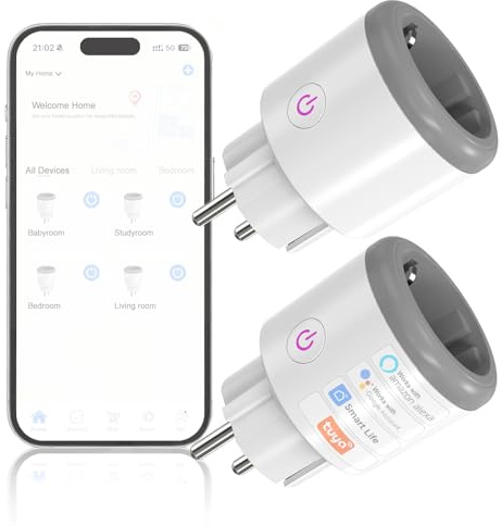 Oblinple Enchufe Inteligente WiFi 16A con Monitor de Energía Control Remoto por Tuya&Smart Life APP/Voz Enchufes Inteligentes Bluetooth Compatible con Alexa y Google Home 2,4 GHz (2, blanco roto)