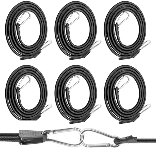 Ensemble de 6 Pièces Tendeur 1M Tendeurs Elastique avec Crochets Accessoires Camping Fixation Voile D'ombrage Sandow pour Auvents, Jardins, Bâches, Voitures et Vélos et Activités de Plein Air