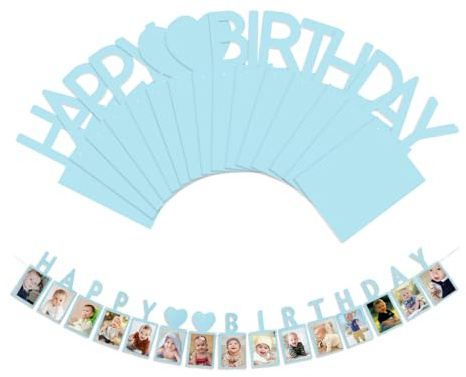 HMCEY Foto Banner Primer Cumpleaños,Guirnalda Cumpleaños Fotos,Guirnalda Fotos 12 Meses Bebe,Pancarta de Fotos Colgante,Banner Happy Birthday,Guirnaldas Decorativa Bebe para Fiesta Bautizo Boda