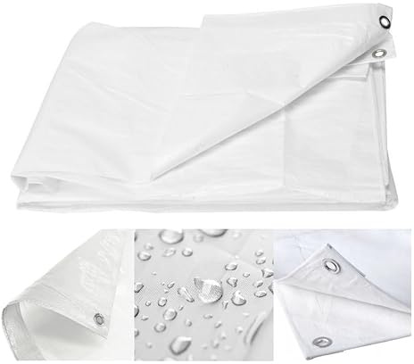 Heavy-Duty Waterproof White Tarpaulin, 90g/sqm, Weather-Resistant, M-Grade Strength with Metal Eyelets (6m x 8m)