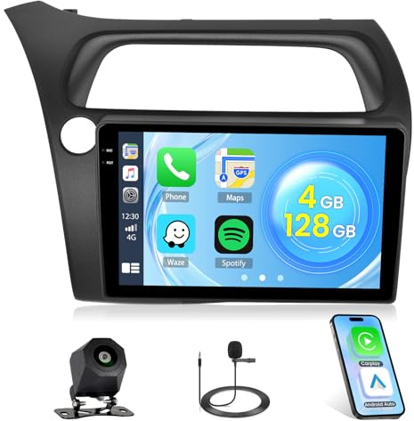 4+128G Radio Android 15 para Honda Civic VIII 2006-2011 Incell Screen Wireless Carplay Android Auto Roinvou, 9 Pulgadas Pantalla Táctil Estéreo Radio GPS Bluetooth EQ WiFi RDS FM SWC Cámara Trasera