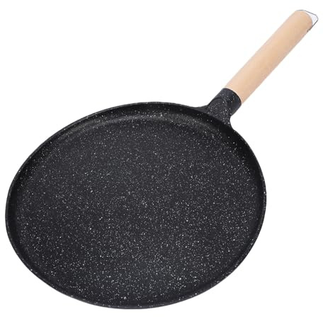 ZDAGELD Non-stick Pannkakspanna med Trähandtag, Platt Stekpanna i Aluminiumlegering för Tortilla, Roti, Indisk Pannkaka, Grillkött (Svart)