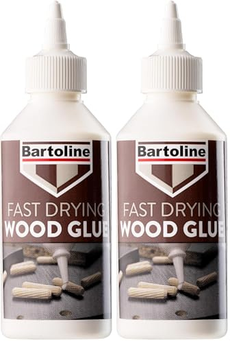 Bartoline Fast Drying Wood Glue, 250 ml, D3 Water Resistant, Dries Clear, Suitable for All Types of Wood, Including MDF and Chipboard, Fast Bond, May Require Clamping (Pack of 2)