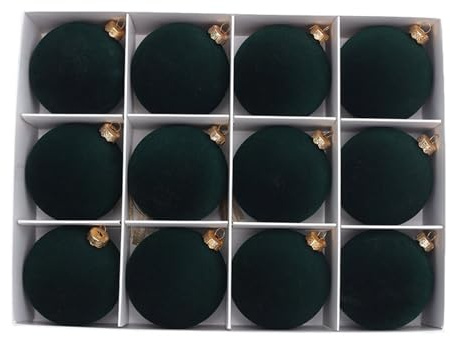 2026 Samt-Weihnachtskugeln, 12 Stück, 6 cm, beflockt, bruchsicher, für die Weihnachtsfeier Hause (Dark Green, 25.5X18.5X6cm)