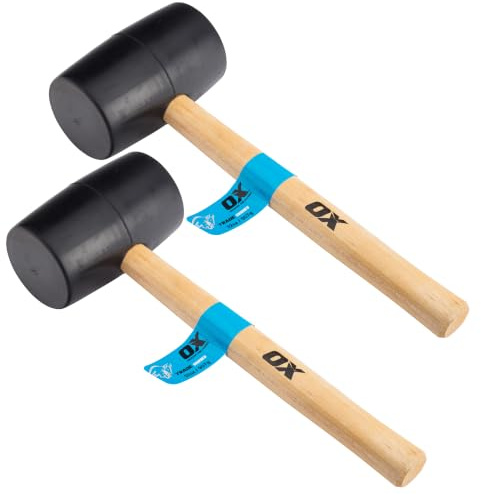OX Trade Black Rubber Mallet 32oz / 900g Twin Pack, Non-Marking Hammer | Quality Head with Sturdy Wooden Handle, Ideal for Softer Touch Tasks - Tiling, Furniture Assembly, Automotive, Landscaping