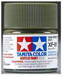 'Tamiya TAMXF81 MINI! TAMR1781 Acrylic XF-81 Dark Green 2 RAF 1/3 oz.
