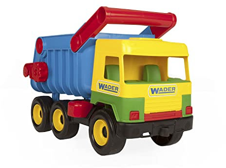 Wader 32051 - Middle Truck Kipper mit arretierbarer Mulde, gelb, Spielzeugauto ab 12 Monaten, ca. 43 cm, ideal als Geschenk zum Geburtstag, zu Ostern oder Weihnachten zum phantasie Bunt
