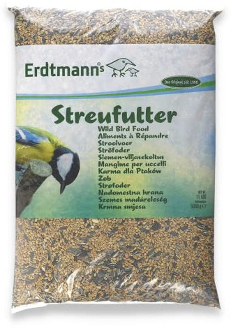 Erdtmanns Streufutter für Wildvögel – Futtermischung mit Sonnenblumenkernen, Hirse & Getreide – energiereiches Vogelfutter für Ganzjahresfütterung – für Garten, Balkon & Futterhaus (5 kg)