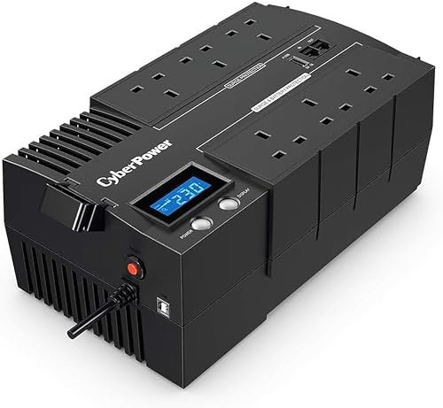 CyberPower BR700ELCD-UK BRICs Series, 700VA/420W, 6 UK Outlets (3 Surge only + 3 with UPS and Surge), 1 USB Charging Port, AVR, Brick Format