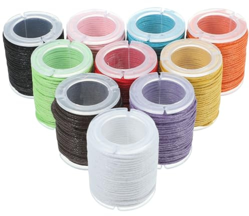 WINOMO 10 Rollen Gewachste Baumwollschnur, Wachsband Baumwollkordel 10m 1mm Schmuckband Wachsschnur Macrame Garn für Schmuckherstellung DIY Basteln