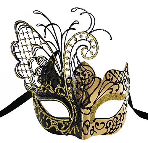 Ubauta Maskerade-Maske für Frauen Venezianische Maske/Halloween/Party/Ball Prom/Karneval/Hochzeit/Wanddekoration (Gold/Schwarzer Schmetterling)
