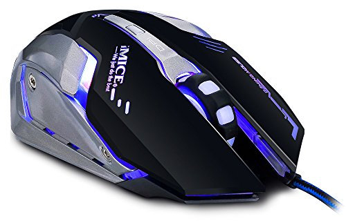 IMice V8 Souris optique filaire USB avec 6 boutons 4000 DPI Compatible avec Windows iOS Mac Noir