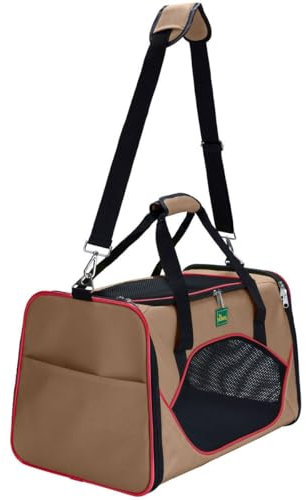 HUNTER KANSAS Tragetasche für Hunde und Katzen, zusammenfaltbar, 50 x 30 x 30 cm, beige/rot